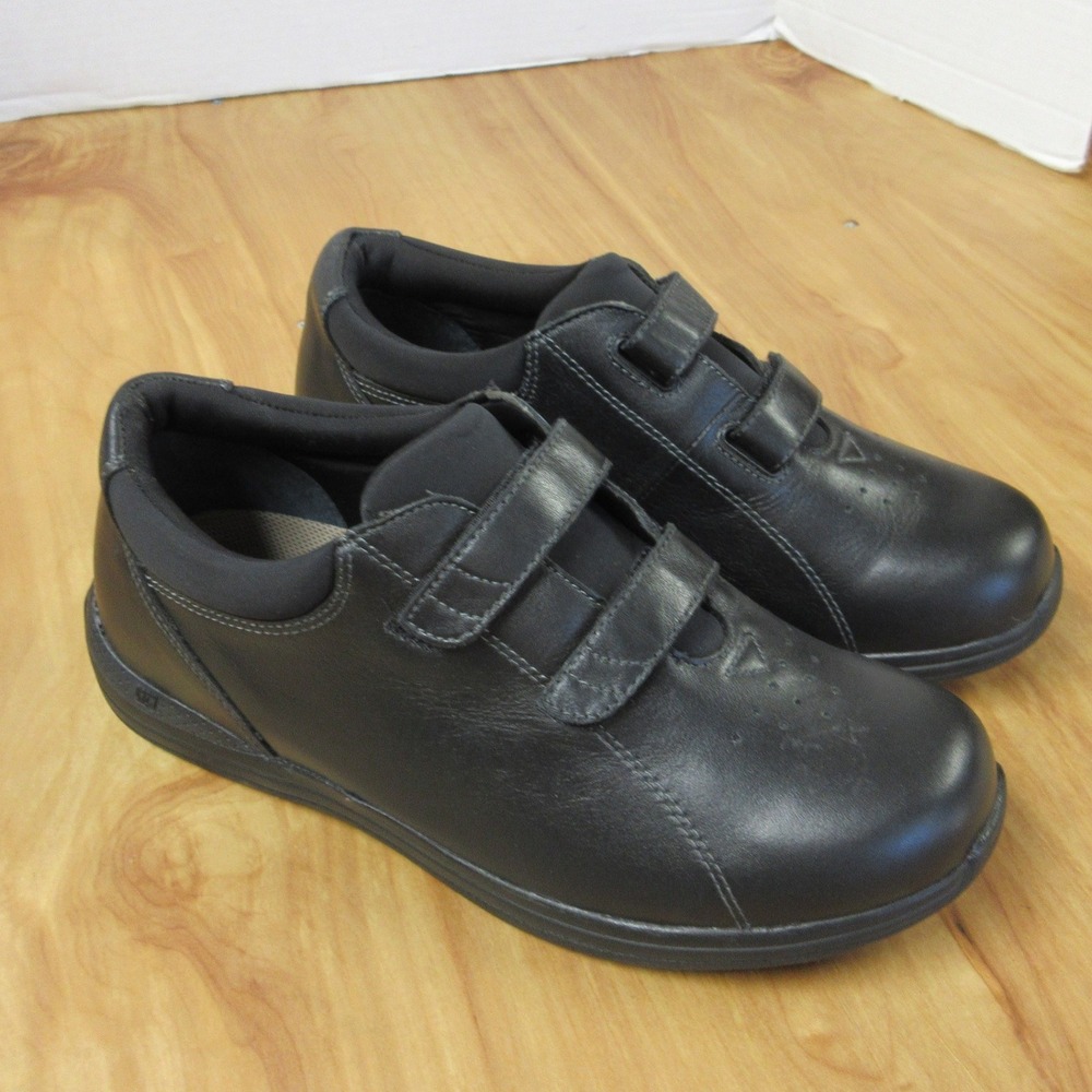 DREW Lotus Adjustable Black Leather Shoes Sz 10 Wide Casual Walking Sneakers NEW